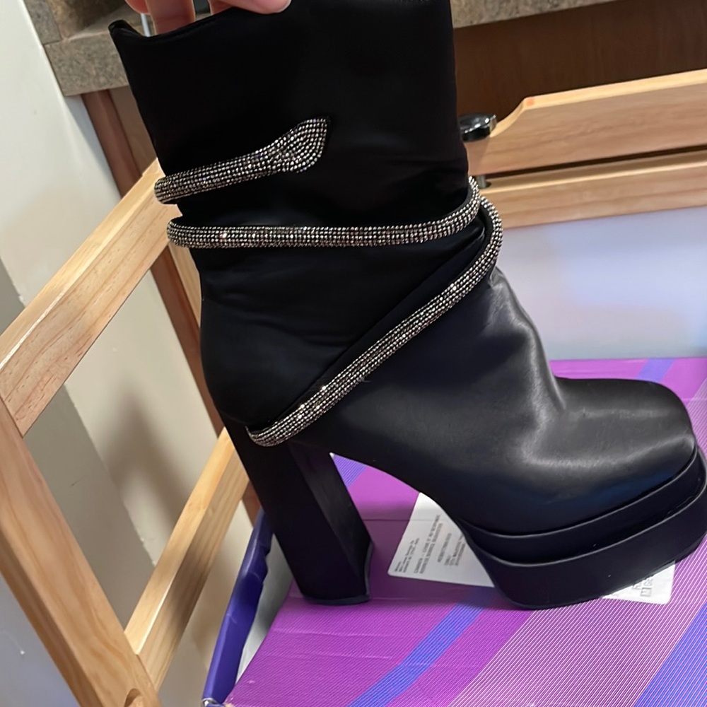Vivanly Satin Calf Boots Snake Detail